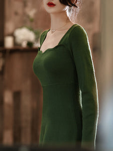 Dark Green The Marvelous Mrs.Maisel Same Style Long Sleeve Turtleneck Sweater Swing Dress