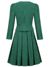 Load image into Gallery viewer, 1950S  Green Houndstooth Long Sleeve Vintage Blazer Swing Dress Set
