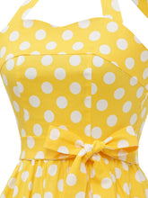 Load image into Gallery viewer, Blue And White Polka Dots Vintage Halter 1950S Dress With Belt