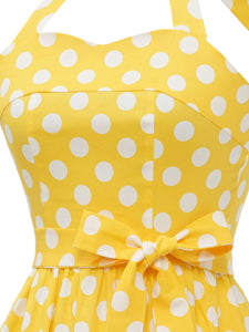 Blue And White Polka Dots Vintage Halter 1950S Dress With Belt