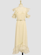 Load image into Gallery viewer, Yellow Organza Semi-Sheer  Ruffled Hem Vintage Dress With Belt
