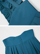 Load image into Gallery viewer, 2PS Vintage Top And Blue Ruffles Pant Suit