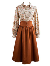 Load image into Gallery viewer, Orange Long Sleeve Blouse And Skirt Vintage Set 1950S Dress