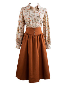 Orange Long Sleeve Blouse And Skirt Vintage Set 1950S Dress