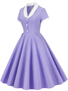 Plaid Tuxedo Collar 1950S Vintage Dress With Pockets