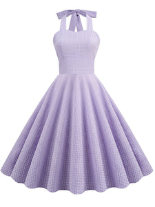 Lavender And White Plaid Vintage Halter Stellalou Same Style Easter 1950S Dress With Headband Set
