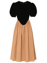 Load image into Gallery viewer, Black And Brown Crew Neck 1950S Hepburn Style Outfits Vintage Swing Dress
