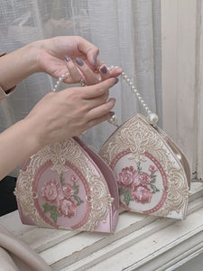 1950S Embroidered Rose Vintage Pearl Handbag Satin Banquet Bag