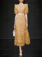 Load image into Gallery viewer, Yellow Daisy Puff Sleeve 1950S Vintage Maxi Dress