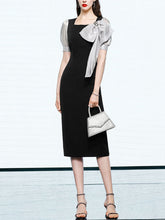 Load image into Gallery viewer, Black Big Sweet Bow Vintage Square Collar Puffed Sleeve 1960S Dress