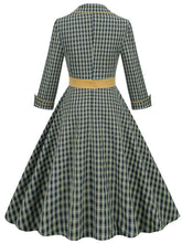 Load image into Gallery viewer, 1950S Green Turn Down Collar Plaid Long Sleeve Vintage Swing Dress