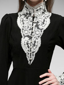 Black Lace Stand Collar Long Sleeve Vintage Victorian Dress
