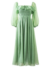 Load image into Gallery viewer, Green Mid Centuries Ruffles Vintage Maxi Dress