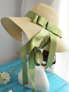 Sweet Green Bow Vintage Pride And Prejudice Same Style 1950S Straw Hat