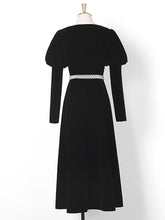 Load image into Gallery viewer, Black Square Collar Puff Long Sleeve  Vintage Velvet Dress