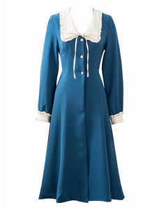 Lake Blue Chelsea Collar Vintage Long Sleeve Fall 50S Dress