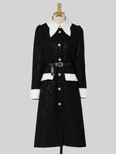 Load image into Gallery viewer, Black Turn Down Collar Puff Sleeve 1940S Split Bodycon Dress
