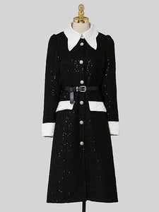 Black Turn Down Collar Puff Sleeve 1940S Split Bodycon Dress