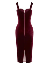 Load image into Gallery viewer, Wine Red Mesh Strap Corset Velvet Bodycon Dress Sexy Gown Party Dress