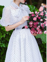 Load image into Gallery viewer, White Polka Dots  Puff Sleeve 50S Dress