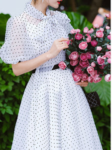 White Polka Dots  Puff Sleeve 50S Dress