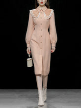 Load image into Gallery viewer, Orange Pink Peter Pan Collar Retro Swing Tweed Dress With Long Sleeve For Winter