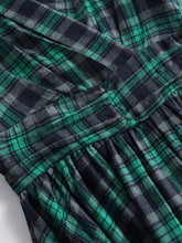 Load image into Gallery viewer, Green Plaid 3/4 Sleeve V Neck 1950S Vintage Dress