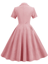 Load image into Gallery viewer, Green Plaid Turn Down Collar Short Sleeves 1950S Vintage Shirt Dress