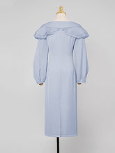 Load image into Gallery viewer, Light Blue Ruffles Long Sleeve Vintage 1940S Bodycon Dress