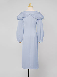 Light Blue Ruffles Long Sleeve Vintage 1940S Bodycon Dress