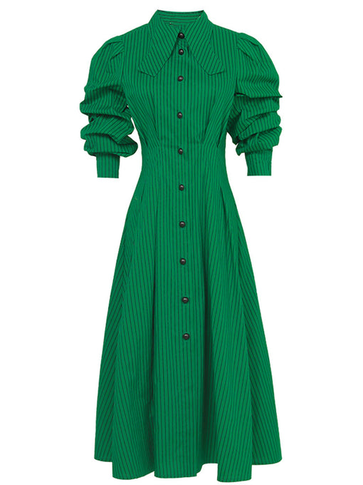 Green And Black Stripe Long Sleeve 1950S Halloween Vintage Dress