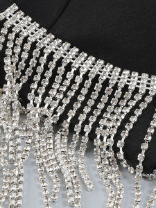 Black Spaghetti Strap Rhinestones Slit Sexy Gown Party Dress