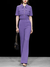 Load image into Gallery viewer, 2PS Workwear Style Cropped Top Flared Trousers 1970S Set