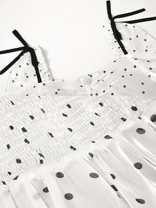 White And Black Polka Dots Square Collar Long Sleeve Party 1950S Dress