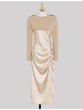 Load image into Gallery viewer, Apricot Long Sleeve Stain Vintage Split 1940S Dress
