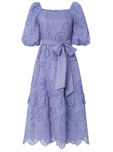 Load image into Gallery viewer, Embroidered Square Collar Puff Sleeve Vintage Dress Boho Dress