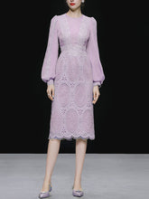Load image into Gallery viewer, Lilac Lantern Sleeve Embroidered Lace Chiffon 1930S Dress