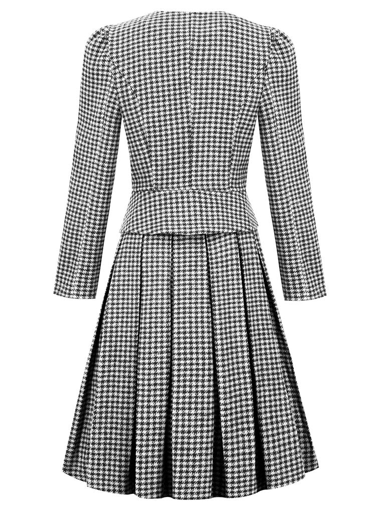 1950S Green Houndstooth Long Sleeve Vintage Blazer Swing Dress Set ...