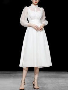 White Puff 3/4 Sleeve Edwardian Revival Fariy Organza Dress