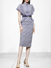 Load image into Gallery viewer, Lavender Lace Collar Ruffles Sleeve Floral Print 1930S Vintage Dress With Belt