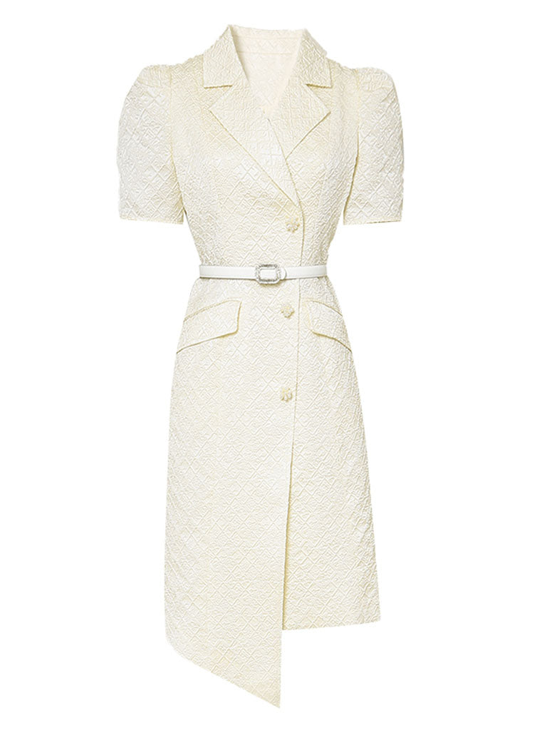 Apricot Lace Puff Short Sleeve Blazer Bud Dress