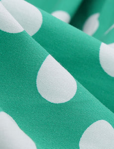 Green Polka Dots Turn Down Collar Short Sleeves 1950S Vinatge Shirt Dress