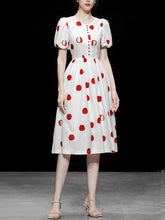 Load image into Gallery viewer, White Crew Neck Printed Red Apple Swing 1950S Dress
