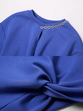 Load image into Gallery viewer, 2PS Royal Blue Casual Crew Neck Loose Short Sweater And Smocked Bodycon Skirt Suit