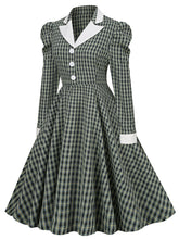 Load image into Gallery viewer, 1950S Green Plaid Puff Long Sleeve Vintage Swing Dress