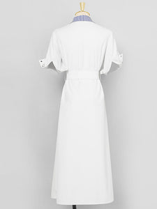 White Striped Short Sleeve 1950S Shirt Dress