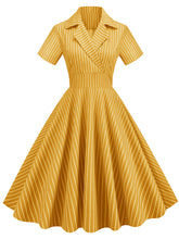 Load image into Gallery viewer, Why Women Kill Beth Ann Sytle 1960s Turn Collar Stripe Swing Dress