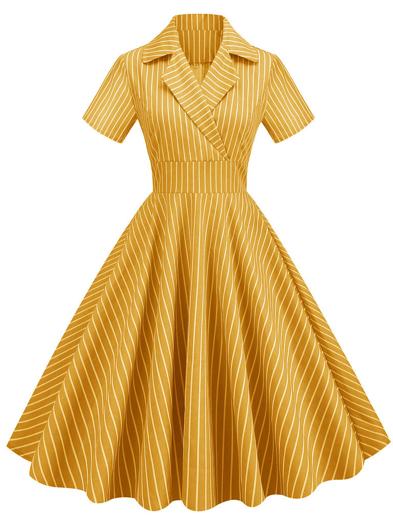 Why Women Kill Beth Ann Sytle 1960s Turn Collar Stripe Swing Dress
