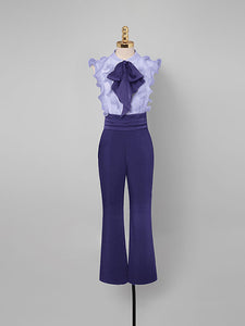 2PS Purple Ruffles Sleeveless 1950S Vintage Pant Set