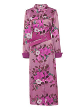 Load image into Gallery viewer, Purple Floral Print Long Sleeve 1940S Vintage Shirt Dress